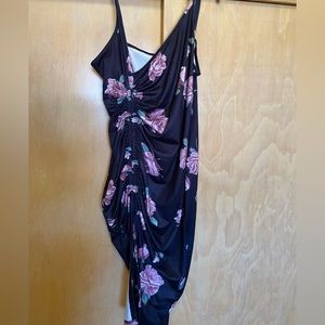 SHEIN Curve Floral Print Drawstring Split Thigh Cami Dress